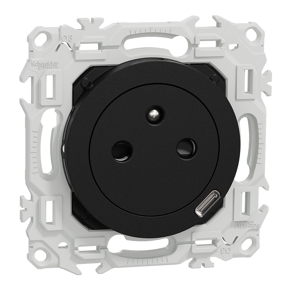 Odace 2P+T affleurante USB-C 18W noir